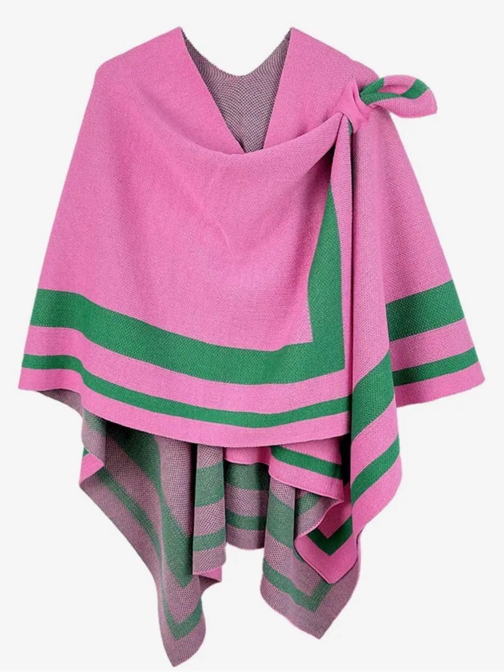 Pink and Green Striped Knit Poncho